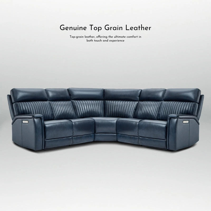Genuine Leather Power Recliner Sectional with Power Ajustable Headrest and Lumbar, Zero Gravity, 2StationaryArmlesschairs