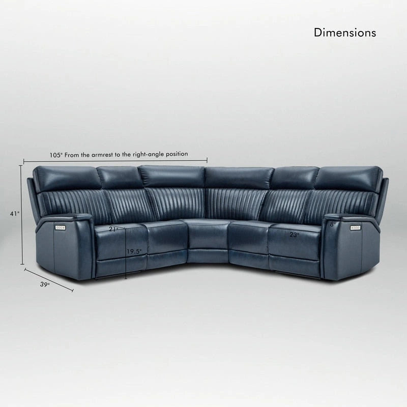 Genuine Leather Power Recliner Sectional with Power Ajustable Headrest and Lumbar, Zero Gravity, 2StationaryArmlesschairs