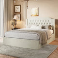Queen Size Tufted Bed Frame with Crystal Button Accents, Wingback Headboard & Under-Bed Storage,Beige