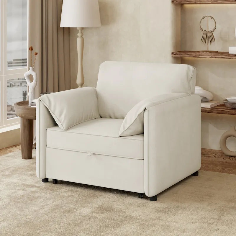 Roomfitters Convertible Sofa Bed, 3 in 1 Sleeper Chair with Adjustable Backrest and Thick Cushions, Linen Frame