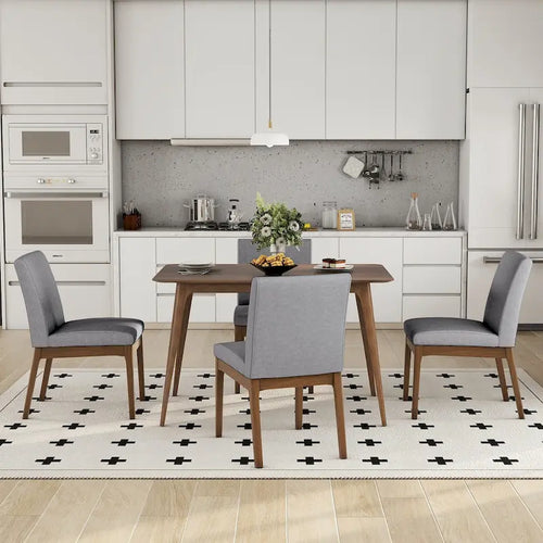5 Piece Dining Table and Chair Set, Wooden Kitchen Furniture Set with Rectangular Table and 4 Upholstered Chairs