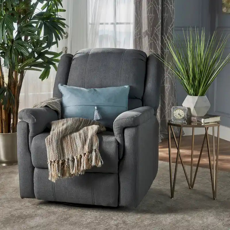 Roomfitters Fabric Glider Recliner with Swivel, Manual Reclining Chair