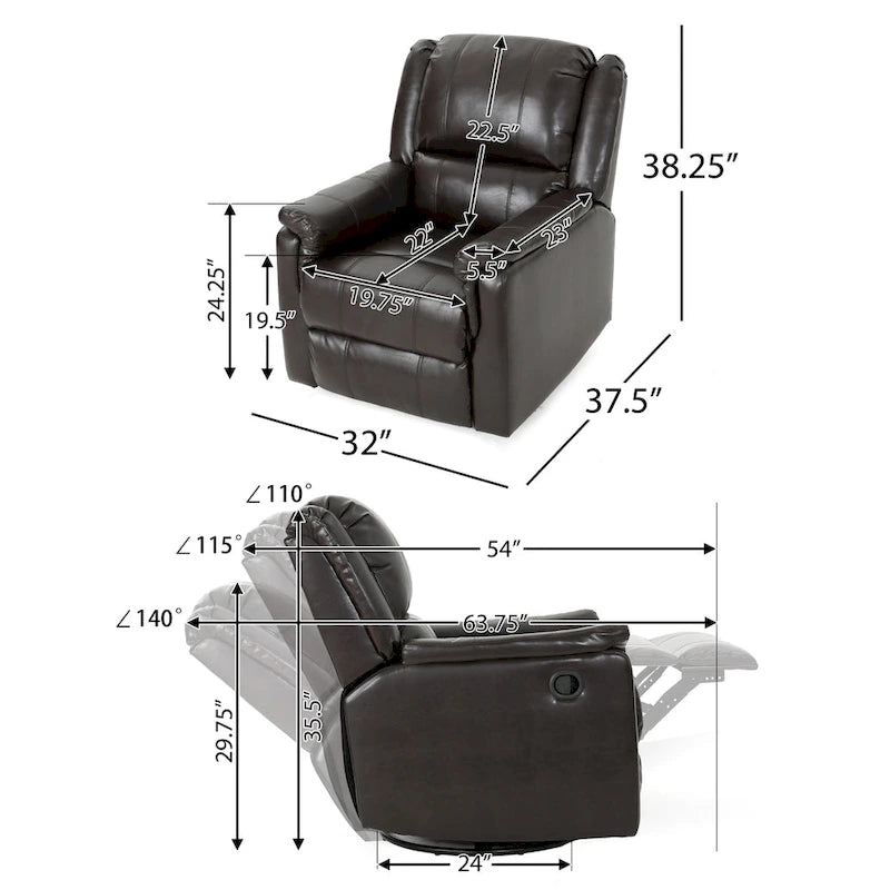 Roomfitters Fabric Glider Recliner with Swivel, Manual Reclining Chair