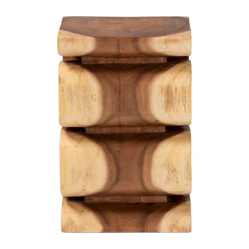 Eliada Hand-carved Suar Wood Side Table - Wavy Sculptural Accent Table, Modern Boho Style for Living Room or Bedroom