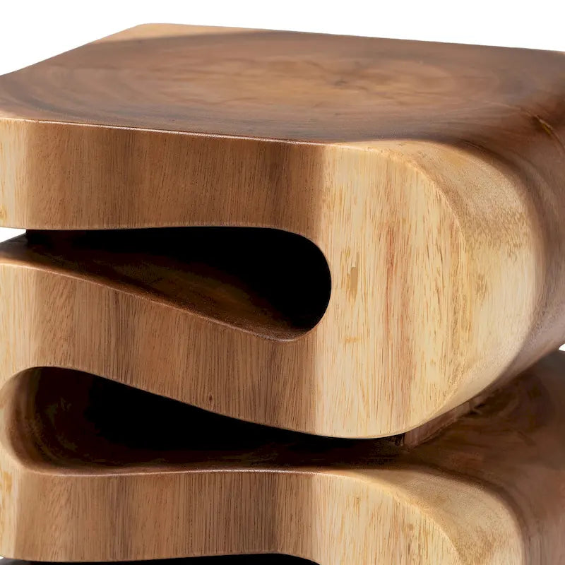 Eliada Hand-carved Suar Wood Side Table - Wavy Sculptural Accent Table, Modern Boho Style for Living Room or Bedroom