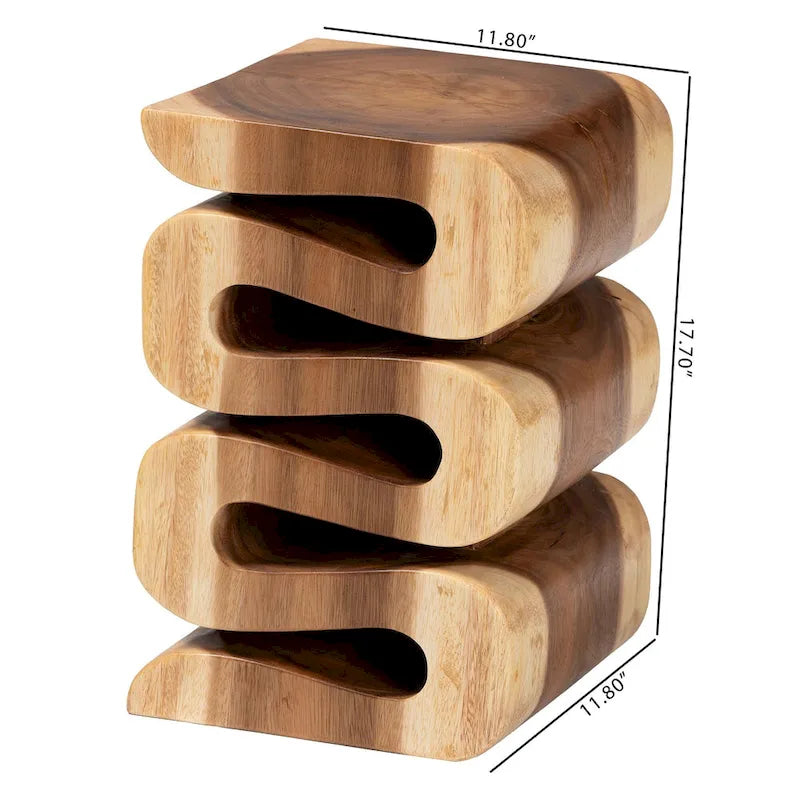 Eliada Hand-carved Suar Wood Side Table - Wavy Sculptural Accent Table, Modern Boho Style for Living Room or Bedroom
