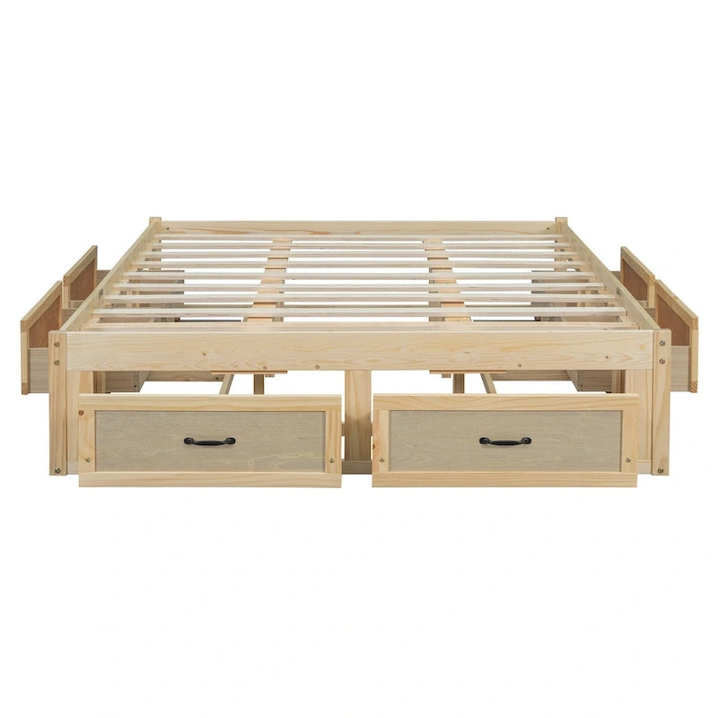 Queen Size Platform Bed with 6 Storage Drawers, Antique White