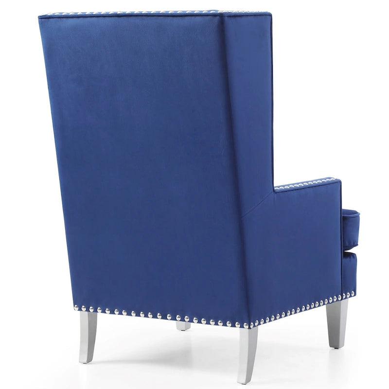 Velvet High Back Accent Chair with Fur Pillow - 47 - Blue