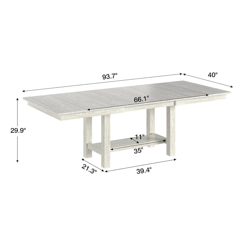 VECELO 94-inch Modern Solid Wood Rectangular Extendable Dining Table