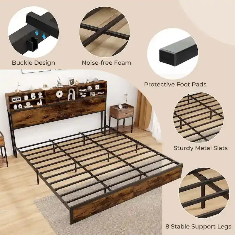 Costway Twin/Full/Queen/King Bed Frame with Charging Station Storage