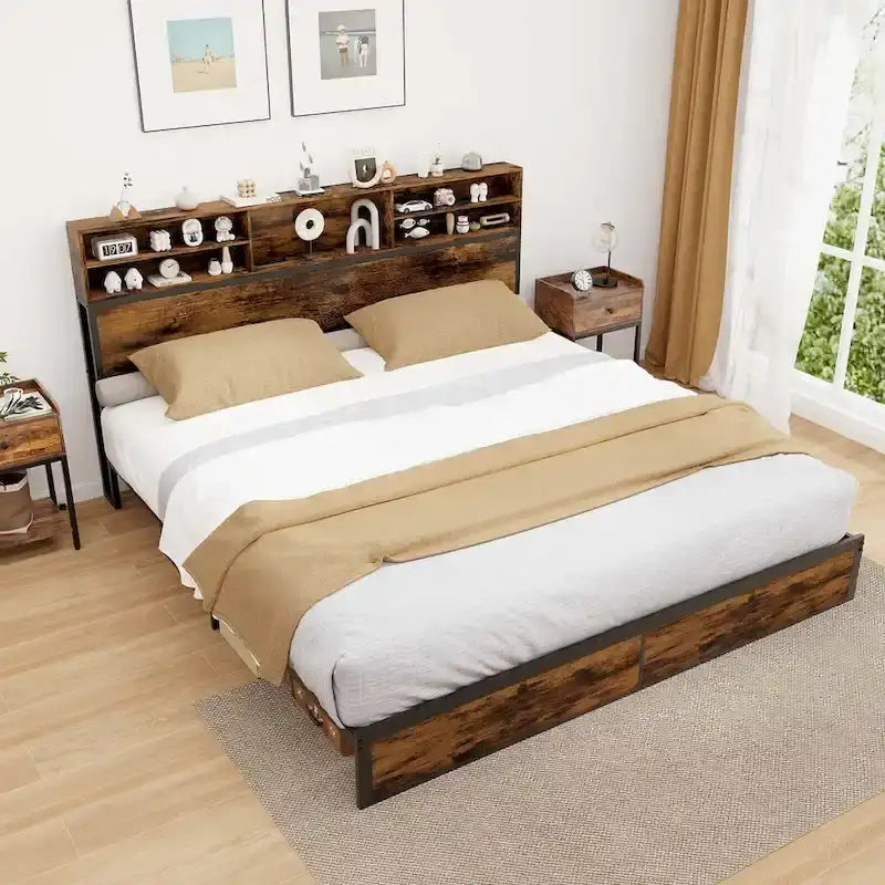 Costway Twin/Full/Queen/King Bed Frame with Charging Station Storage