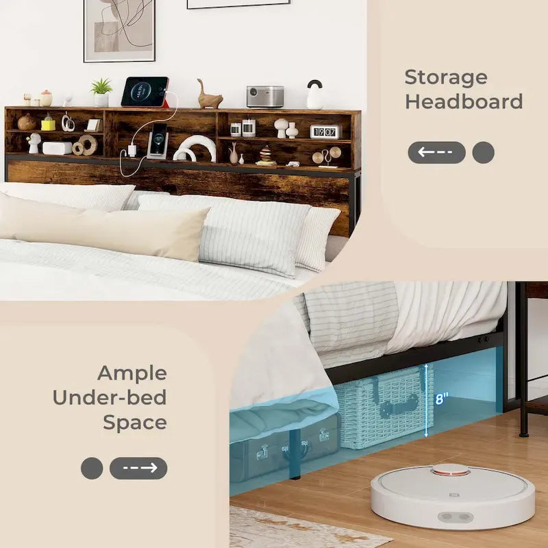 Costway Twin/Full/Queen/King Bed Frame with Charging Station Storage