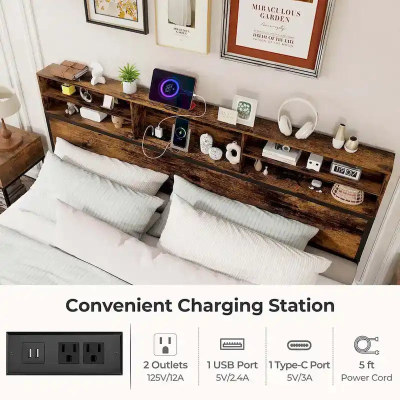 Costway Twin/Full/Queen/King Bed Frame with Charging Station Storage