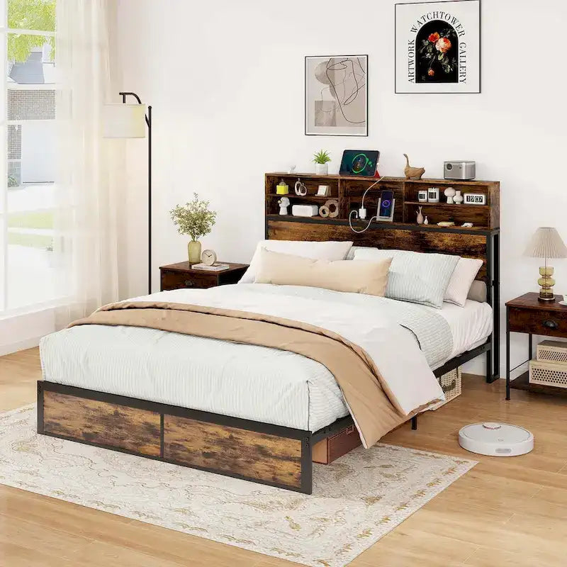 Costway Twin/Full/Queen/King Bed Frame with Charging Station Storage