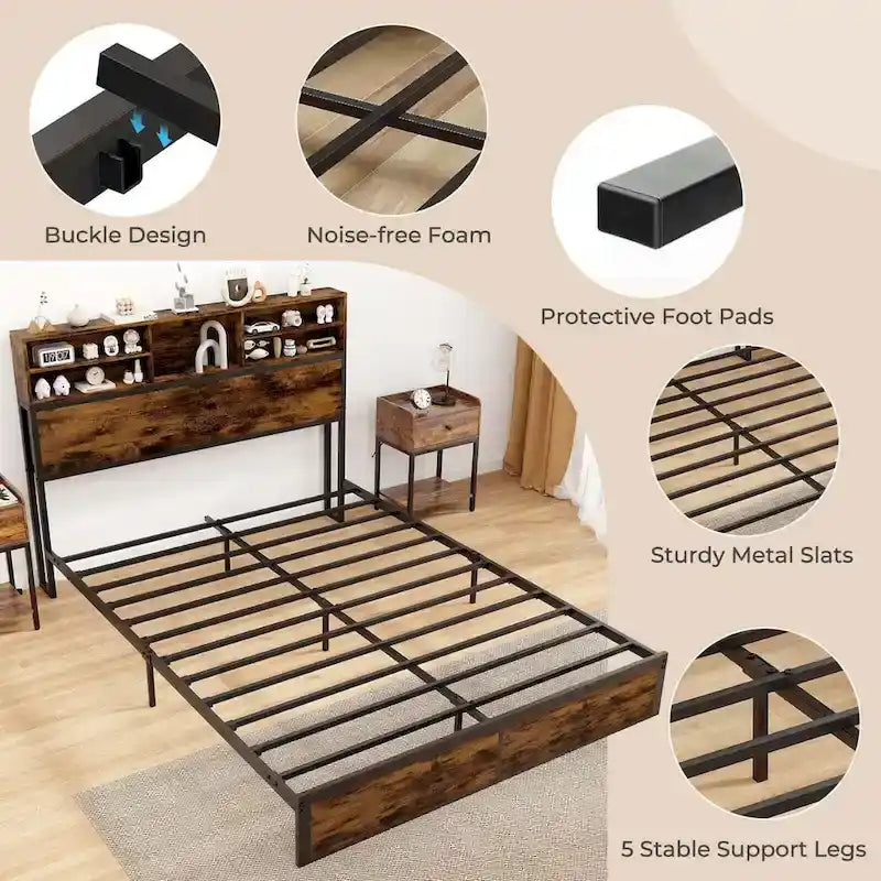 Costway Twin/Full/Queen/King Bed Frame with Charging Station Storage