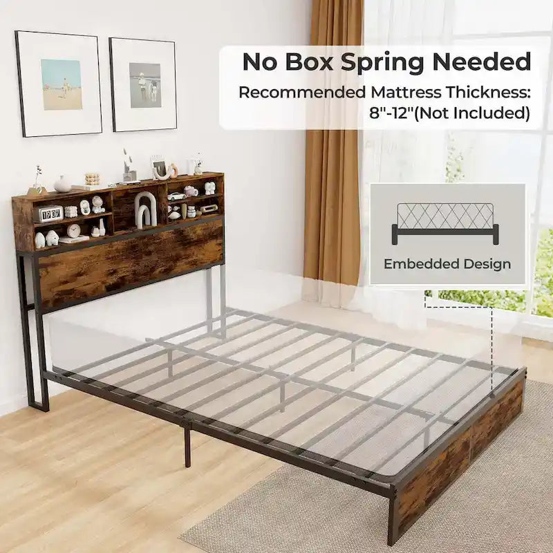 Costway Twin/Full/Queen/King Bed Frame with Charging Station Storage