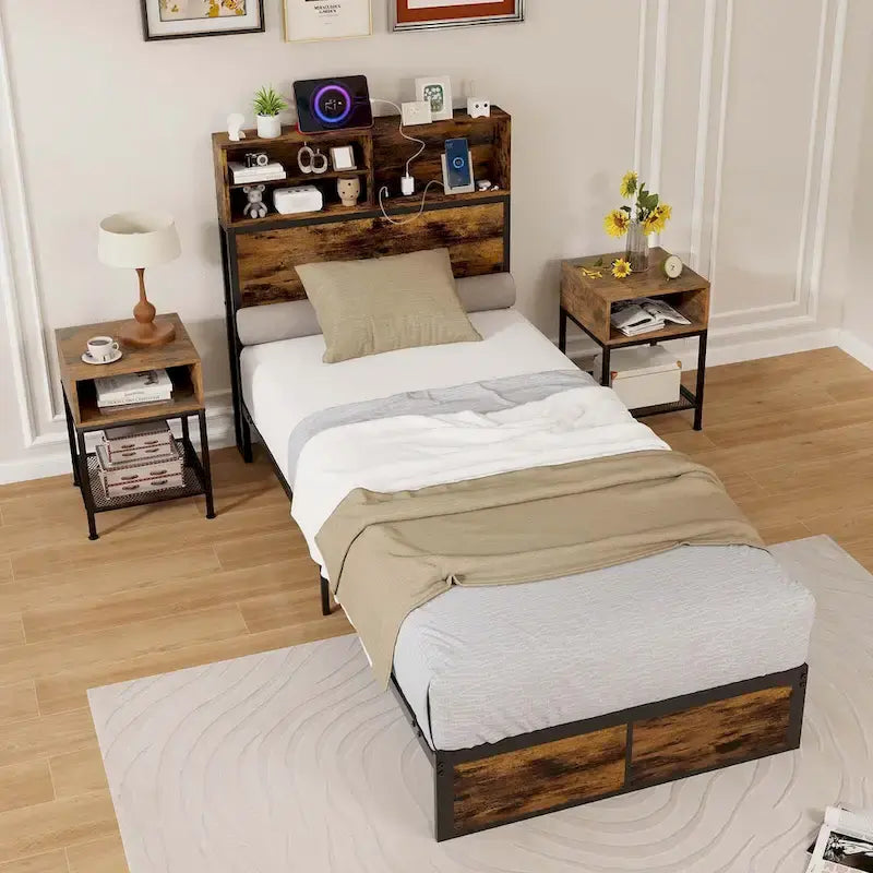 Costway Twin/Full/Queen/King Bed Frame with Charging Station Storage