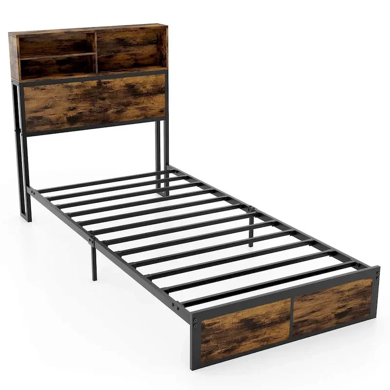 Costway Twin/Full/Queen/King Bed Frame with Charging Station Storage
