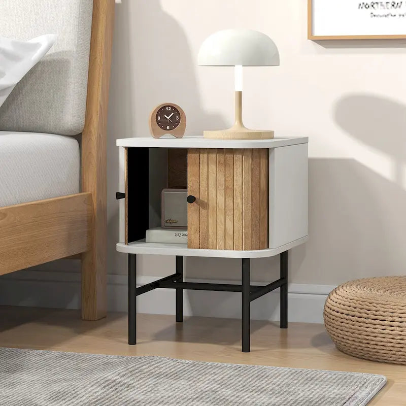 Costway Sliding Door Nightstand Mid-century Modern Storage End Table