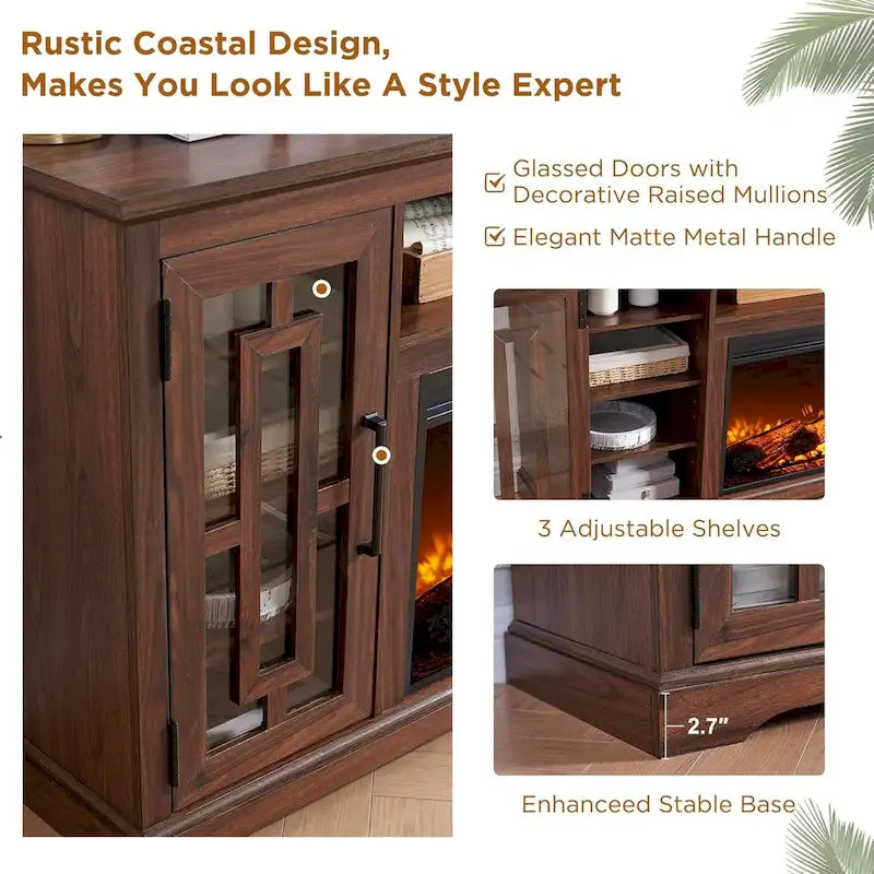 Farmhouse Fireplace TV Stand for 80 Inch TV, Entertainment Center