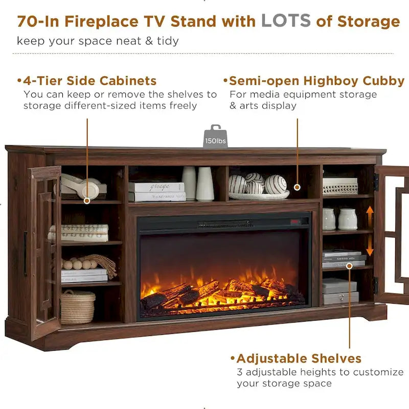 Farmhouse Fireplace TV Stand for 80 Inch TV, Entertainment Center