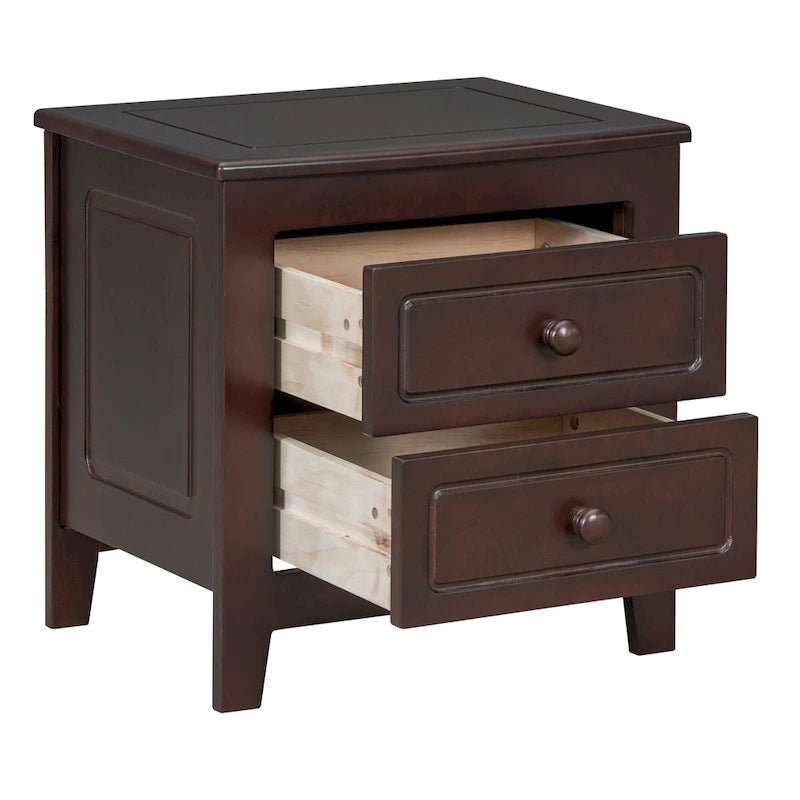 Roomfitters 2-Drawer Nightstand for Bedroom, Mid-Century Retro Bedside Table with Classic Design