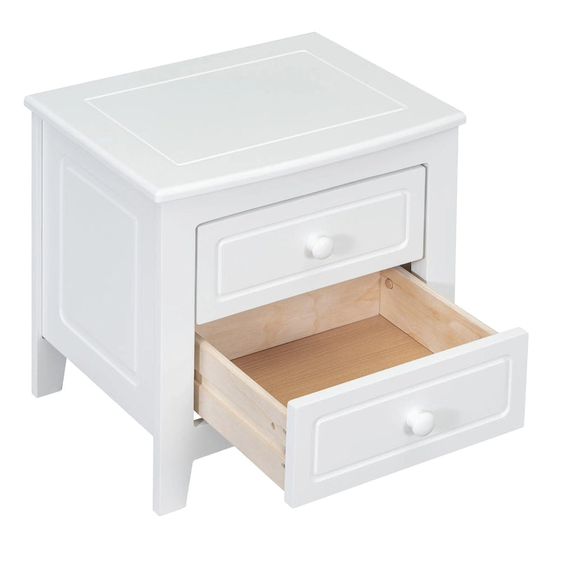 Roomfitters 2-Drawer Nightstand for Bedroom, Mid-Century Retro Bedside Table with Classic Design