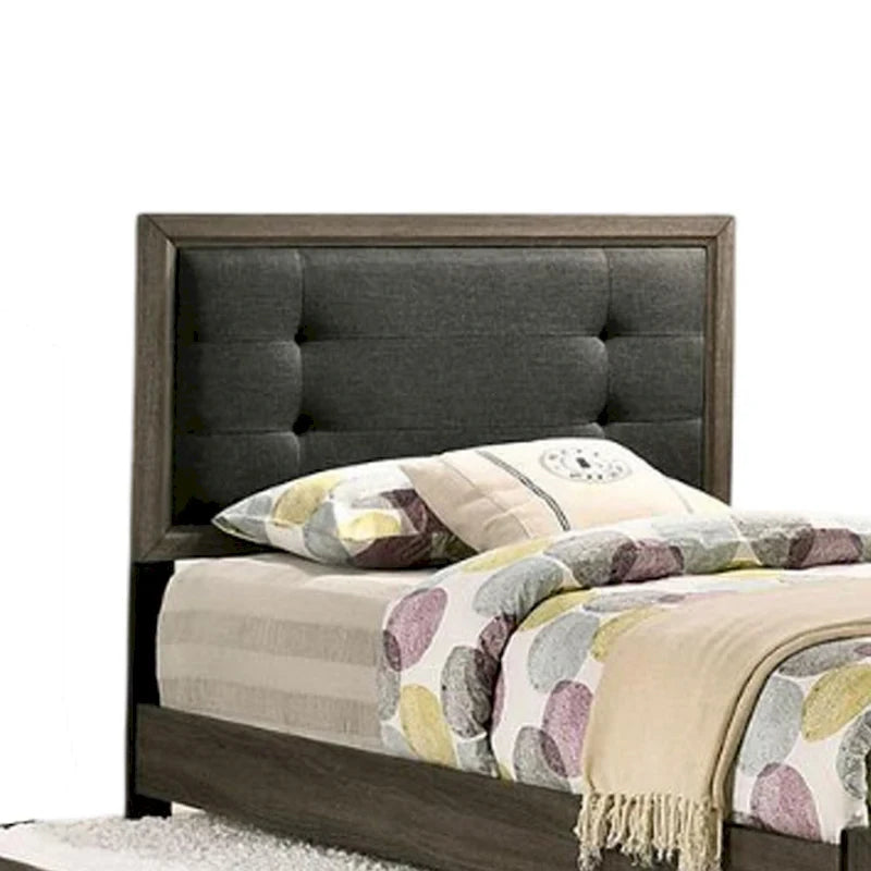 Meli Twin Size Bed, Button Tufted Upholstery, Dark Gray Solid Wood
