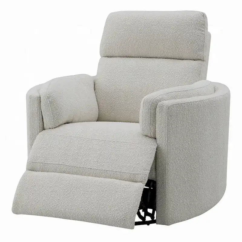 Siri Swivel Glider Recliner Chair, Plush Beige Boucle, Soft Cushioned