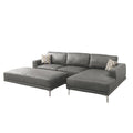 Kemy 2pc L Sectional Sofa Set w Chaise, Gray Faux Leather Upholstery