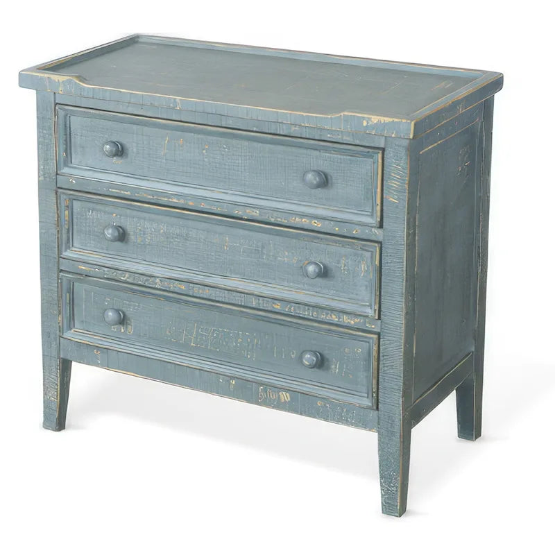 Rena Side End Table with 3 Drawers, 28 Inch Rustic Green Mahogany Wood