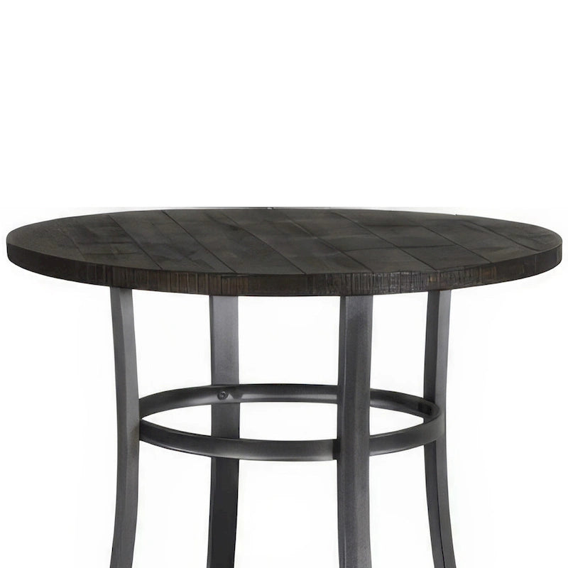 Flint Counter Height Table Round 36 Inch, Dark Brown Mahogany w Metal