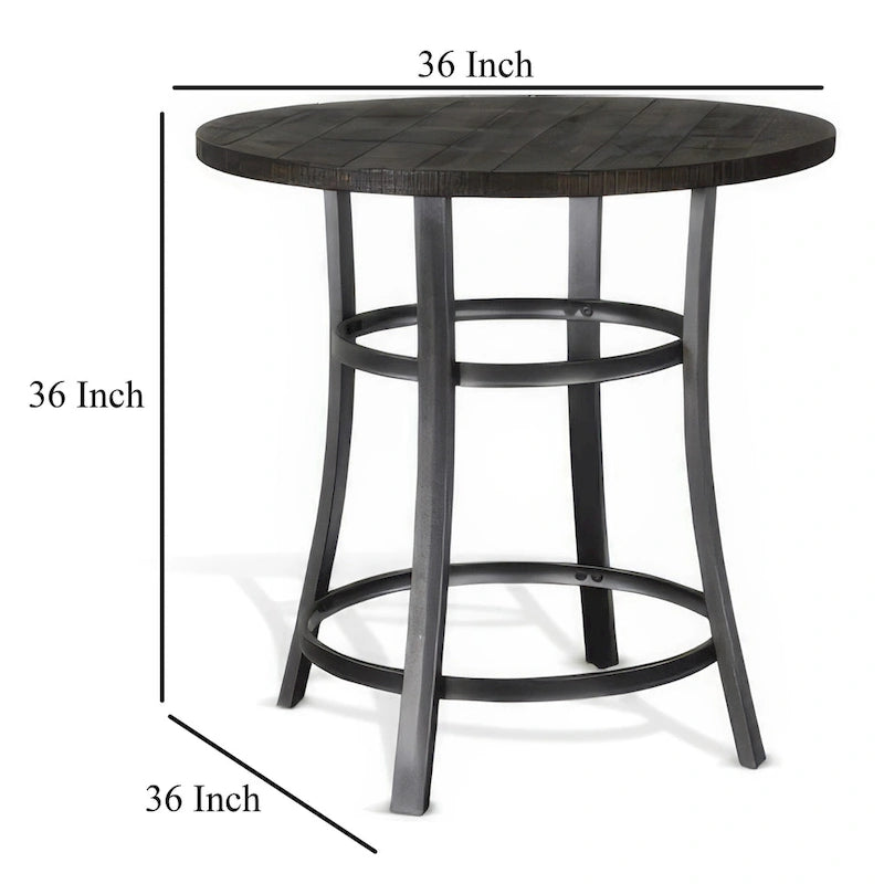 Flint Counter Height Table Round 36 Inch, Dark Brown Mahogany w Metal
