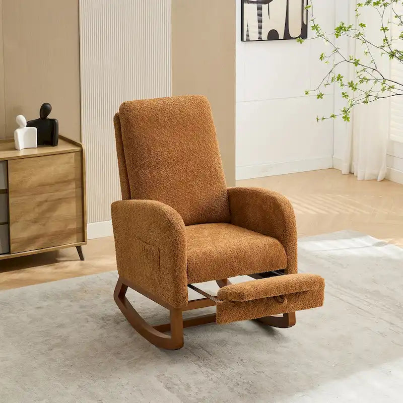 Living Room Rocking Accent Chair with Retractable Footrest