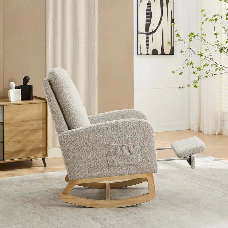 Living Room Rocking Accent Chair with Retractable Footrest