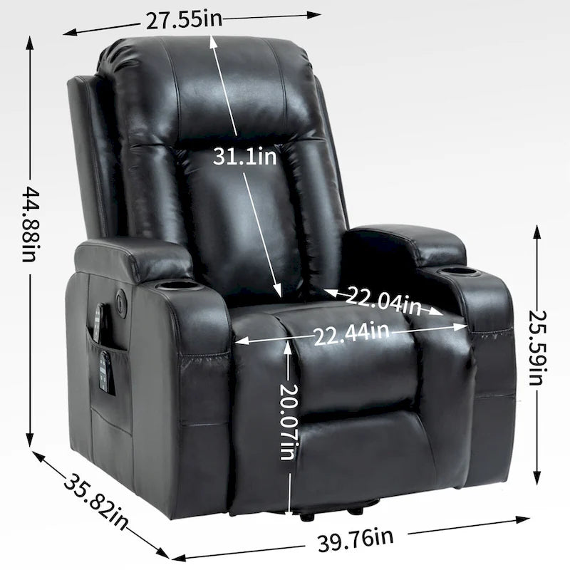 Infinite Position Power Lift Recliner with Massage and Heat, Dual USB Ports, Cup Holders, Side Pockets, Ideal for Seniors