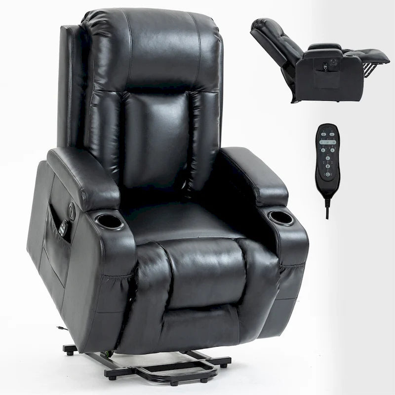 Infinite Position Power Lift Recliner with Massage and Heat, Dual USB Ports, Cup Holders, Side Pockets, Ideal for Seniors