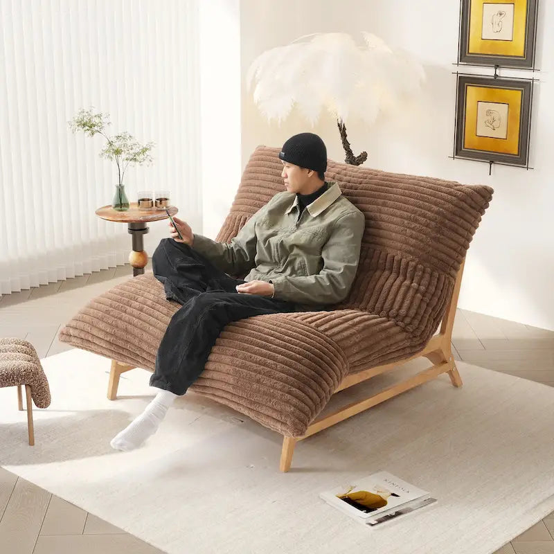 Bean Bag Accent Chair Large Plush Bean Bag Lounger with Solid Wood Frame Comfy Lounge Chair with Down Filling