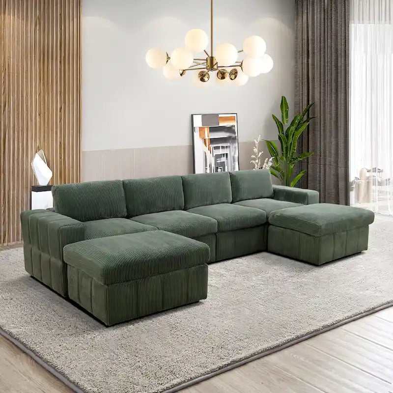 132W 6 - Piece U-Shaped Corduroy Modular Sectional Sofa Couch