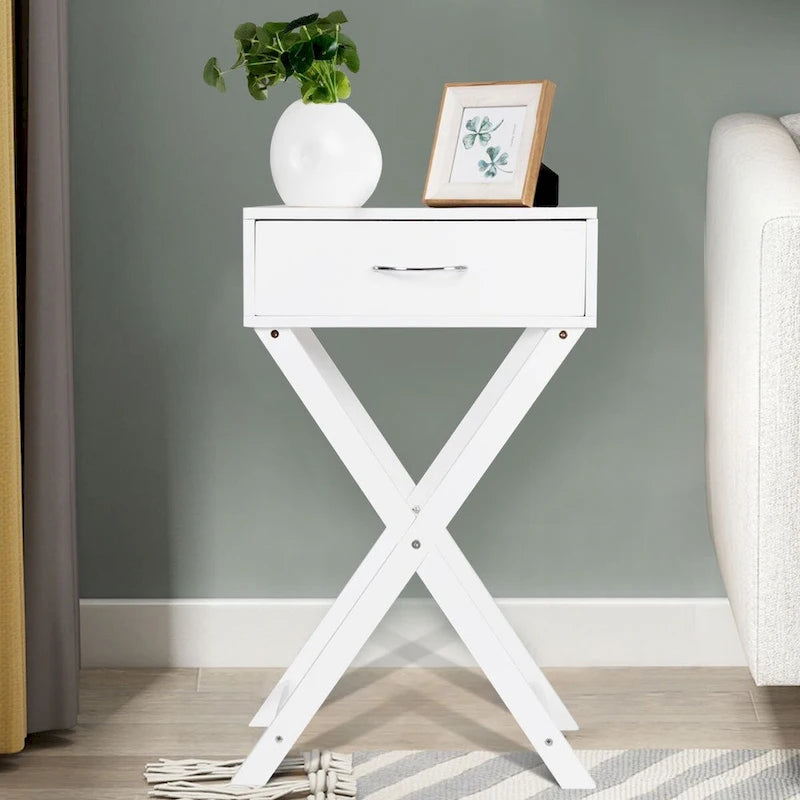 Costway 2 PCS Nightstand X-Shape Drawer Accent side End Table Modern