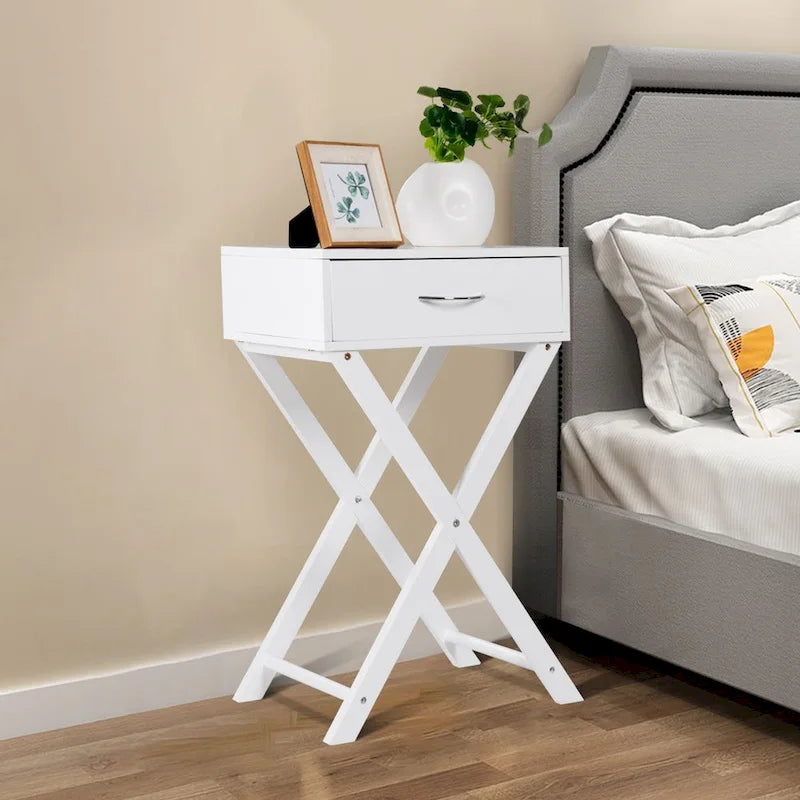 Costway 2 PCS Nightstand X-Shape Drawer Accent side End Table Modern