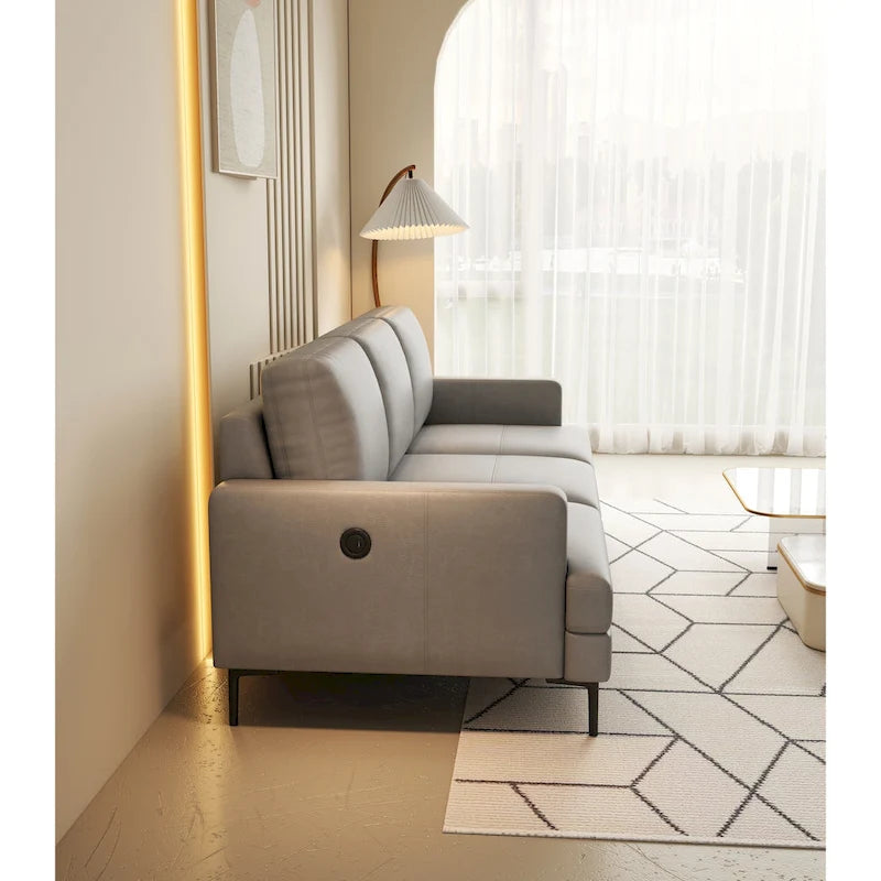 77 Genuine Leather 3 Seater Sofa Couch with USB Charger, High-Resiliency Cushions and Black Metal Legs