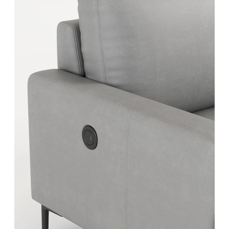 77 Genuine Leather 3 Seater Sofa Couch with USB Charger, High-Resiliency Cushions and Black Metal Legs
