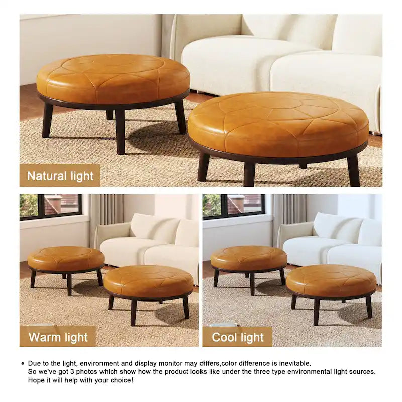 34.5 W Full-Grain Genuine Italian Leather Ottoman Set of 2