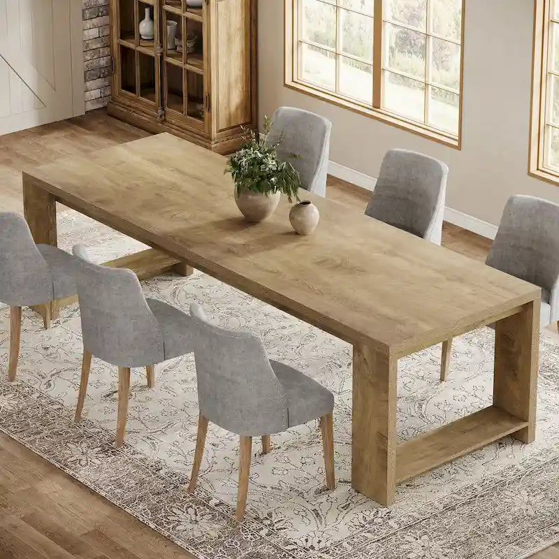 86.61 Inch Farmhouse Wood Dining Table for 6-8