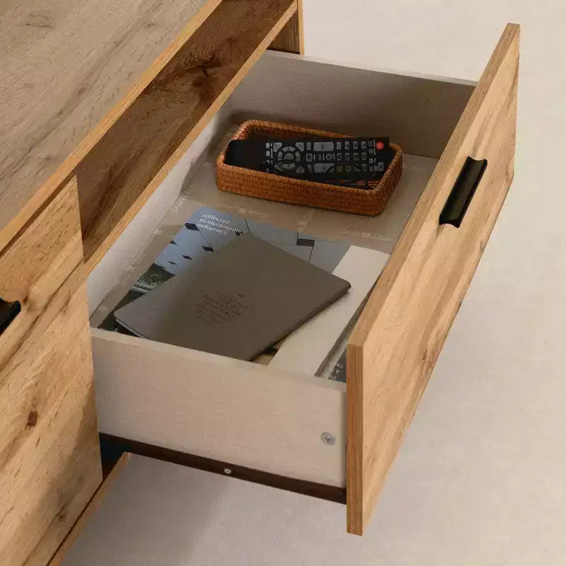 Meuble TV pour téléviseurs jusqu'à 60 po avec portes et tiroir chêne nordique : Style urbain, gestion des câbles, espace de rangement