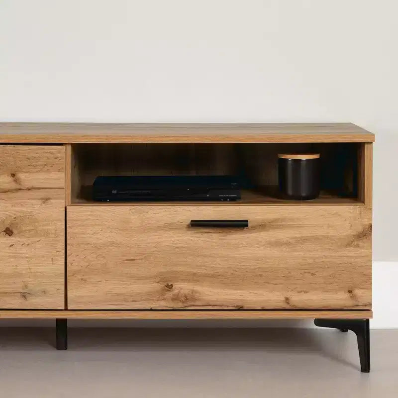 Meuble TV pour téléviseurs jusqu'à 60 po avec portes et tiroir chêne nordique : Style urbain, gestion des câbles, espace de rangement