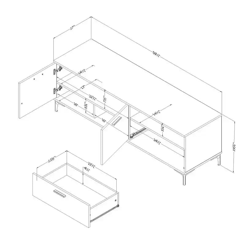 Meuble TV pour téléviseurs jusqu'à 60 po avec portes et tiroir chêne nordique : Style urbain, gestion des câbles, espace de rangement