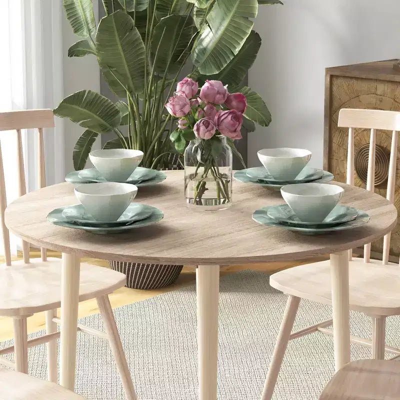 Table à manger pliante, Table à abattants rabattable pour petits espaces, Table de cuisine ronde pliable avec pieds en bois