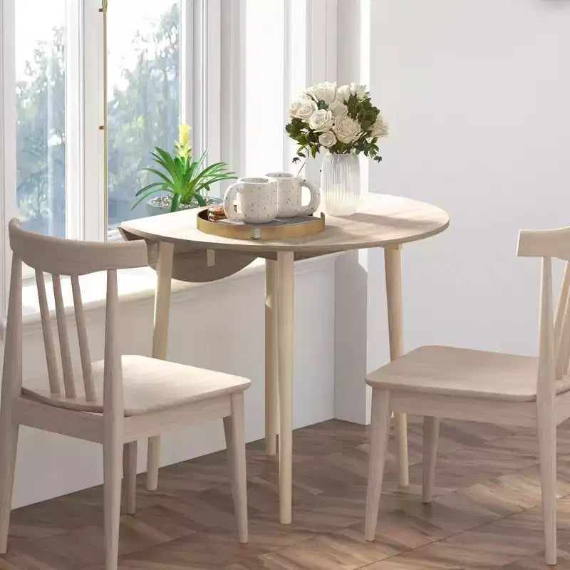 Table à manger pliante, Table à abattants rabattable pour petits espaces, Table de cuisine ronde pliable avec pieds en bois